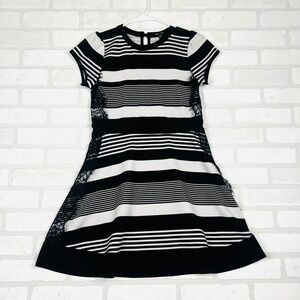 Max + Riley Girls Black White Striped Lace Side Panel Skater Dress Size 16 XL